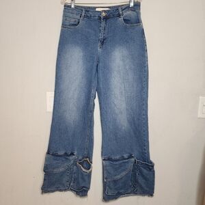 Lizette Collection Pocket Hem Wideleg Stretch Denim Highrise Jeans Size 9